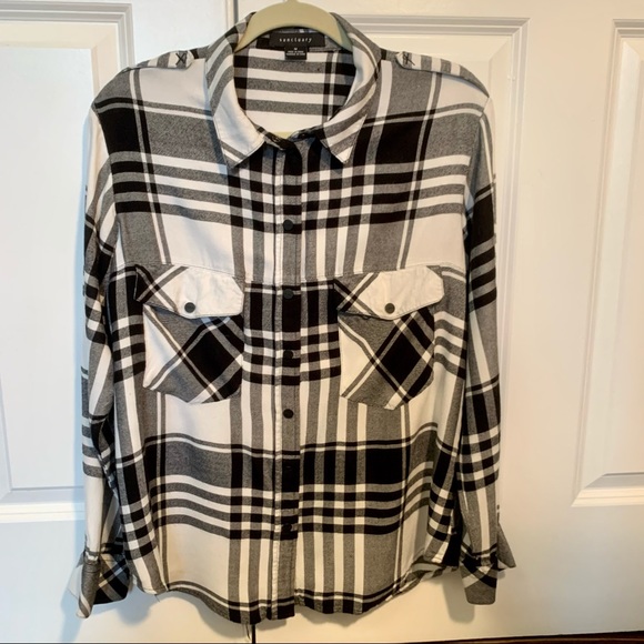 SANCTUARY Black White Flannel Shirt - Picture 1 of 6